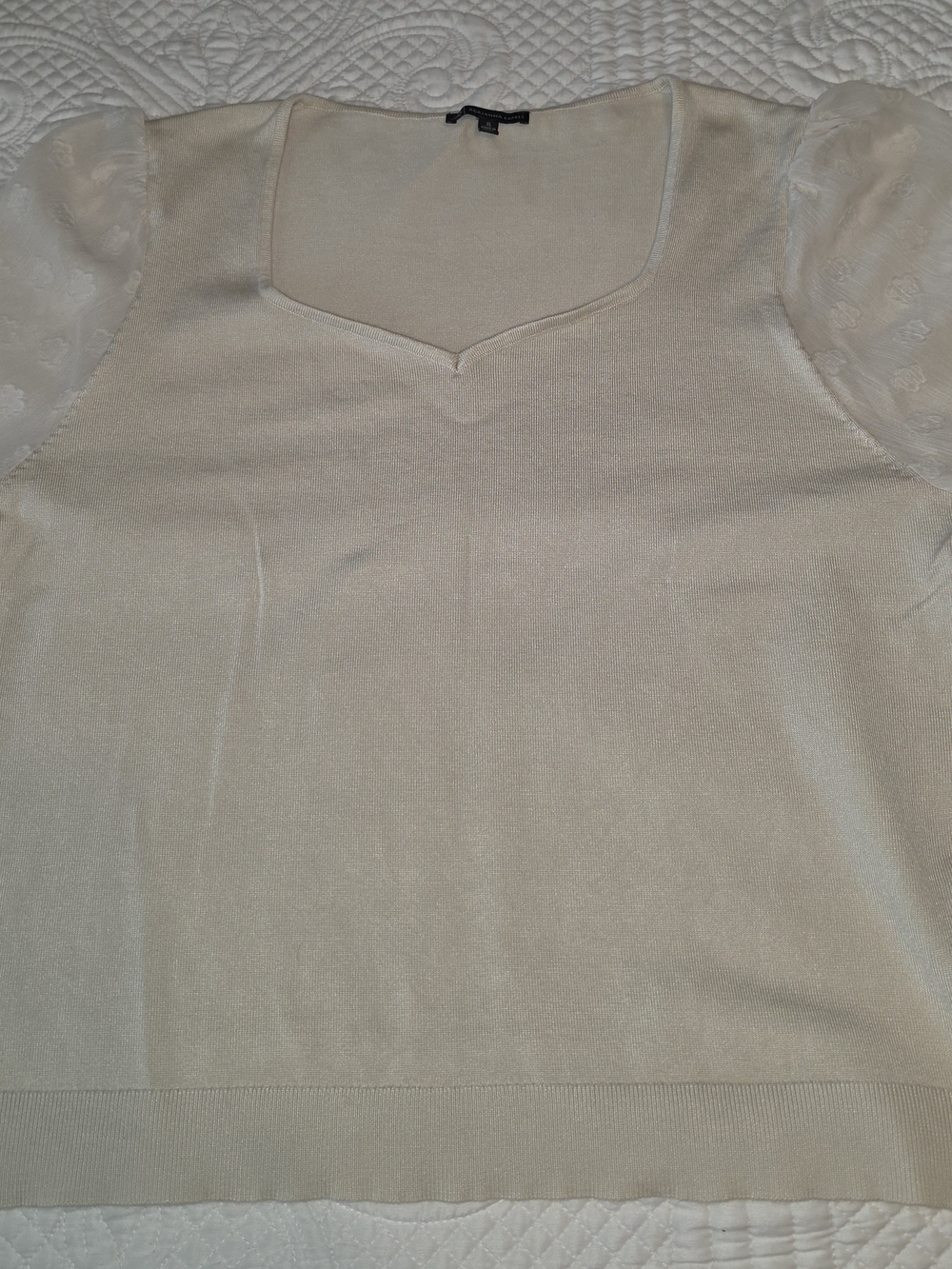 Adrianna Papell Cream V-Neck Puff-Sleeve Sweater